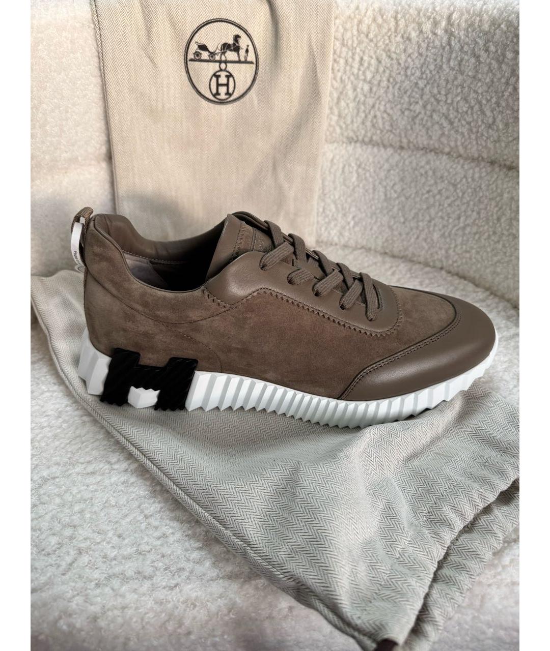 HERMES Коричневые кожаные кеды, фото 6