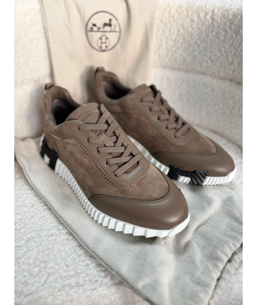 HERMES Коричневые кожаные кеды, фото 5