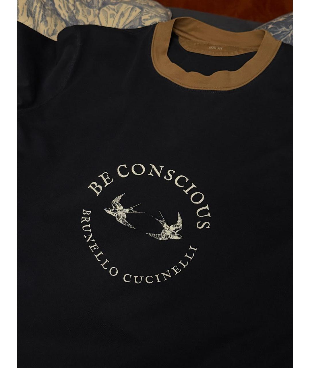 BRUNELLO CUCINELLI Темно-синяя хлопковая футболка, фото 5