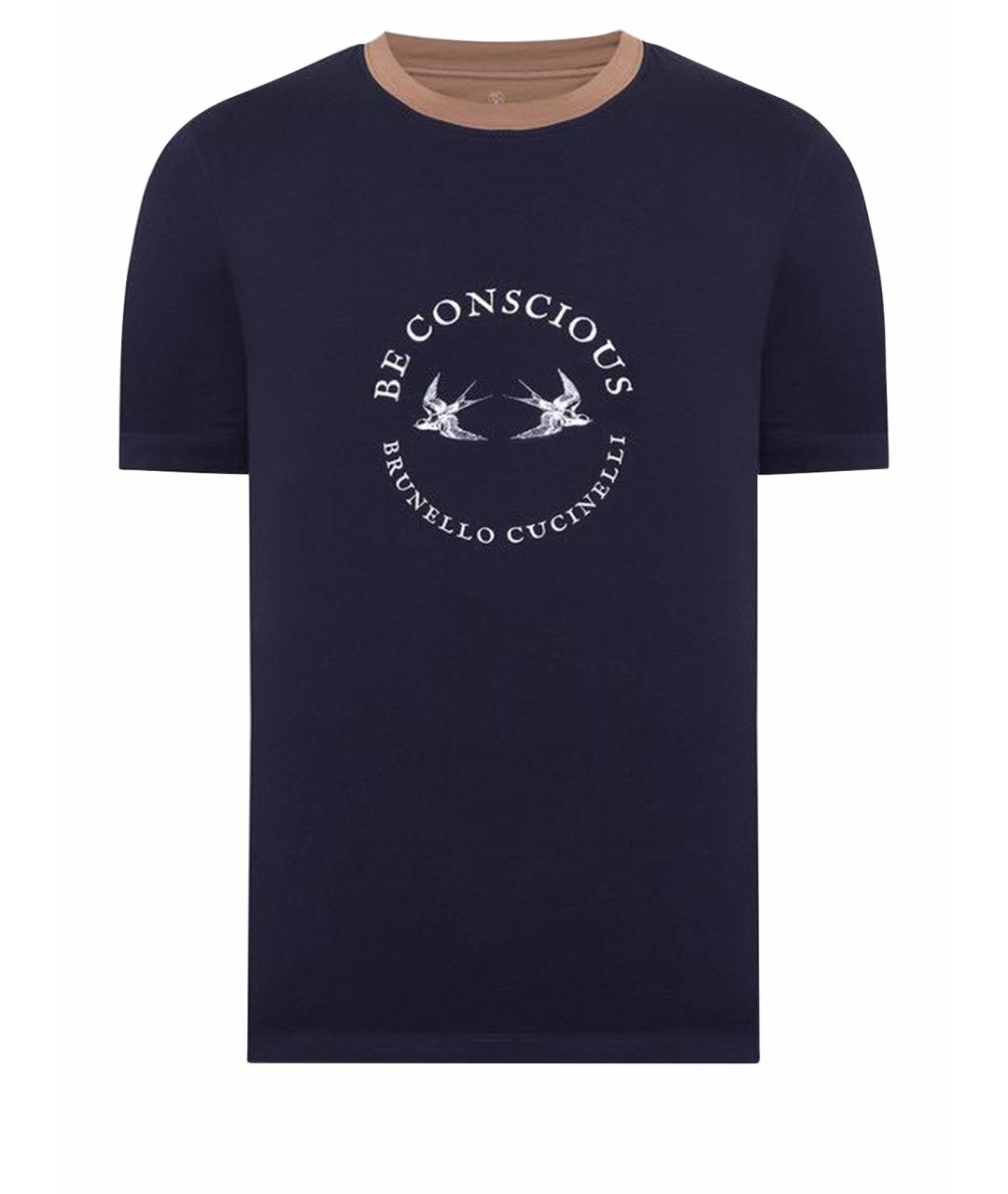 BRUNELLO CUCINELLI Темно-синяя хлопковая футболка, фото 1