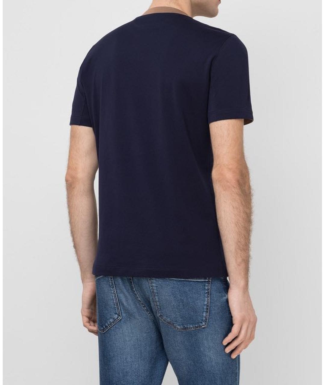 BRUNELLO CUCINELLI Темно-синяя хлопковая футболка, фото 3