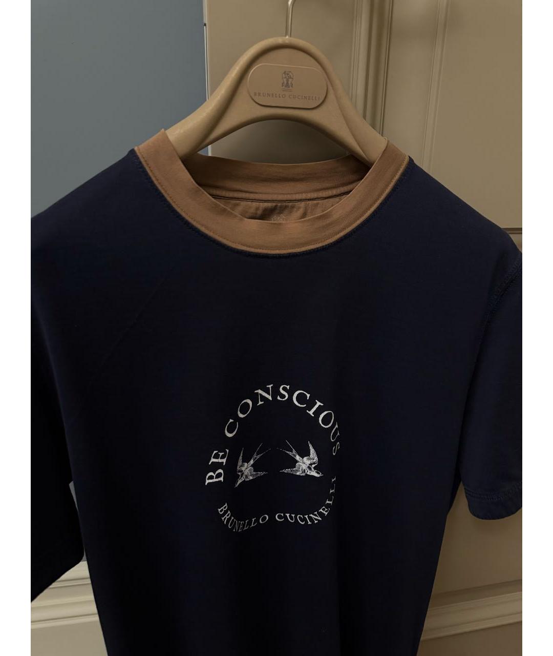 BRUNELLO CUCINELLI Темно-синяя хлопковая футболка, фото 4
