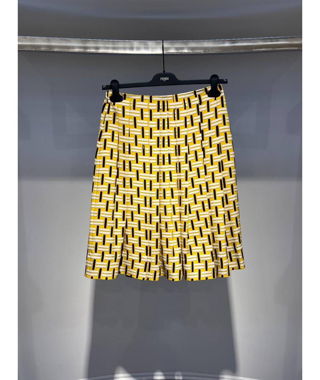 FENDI Желтая шелковая юбка миди, фото 3