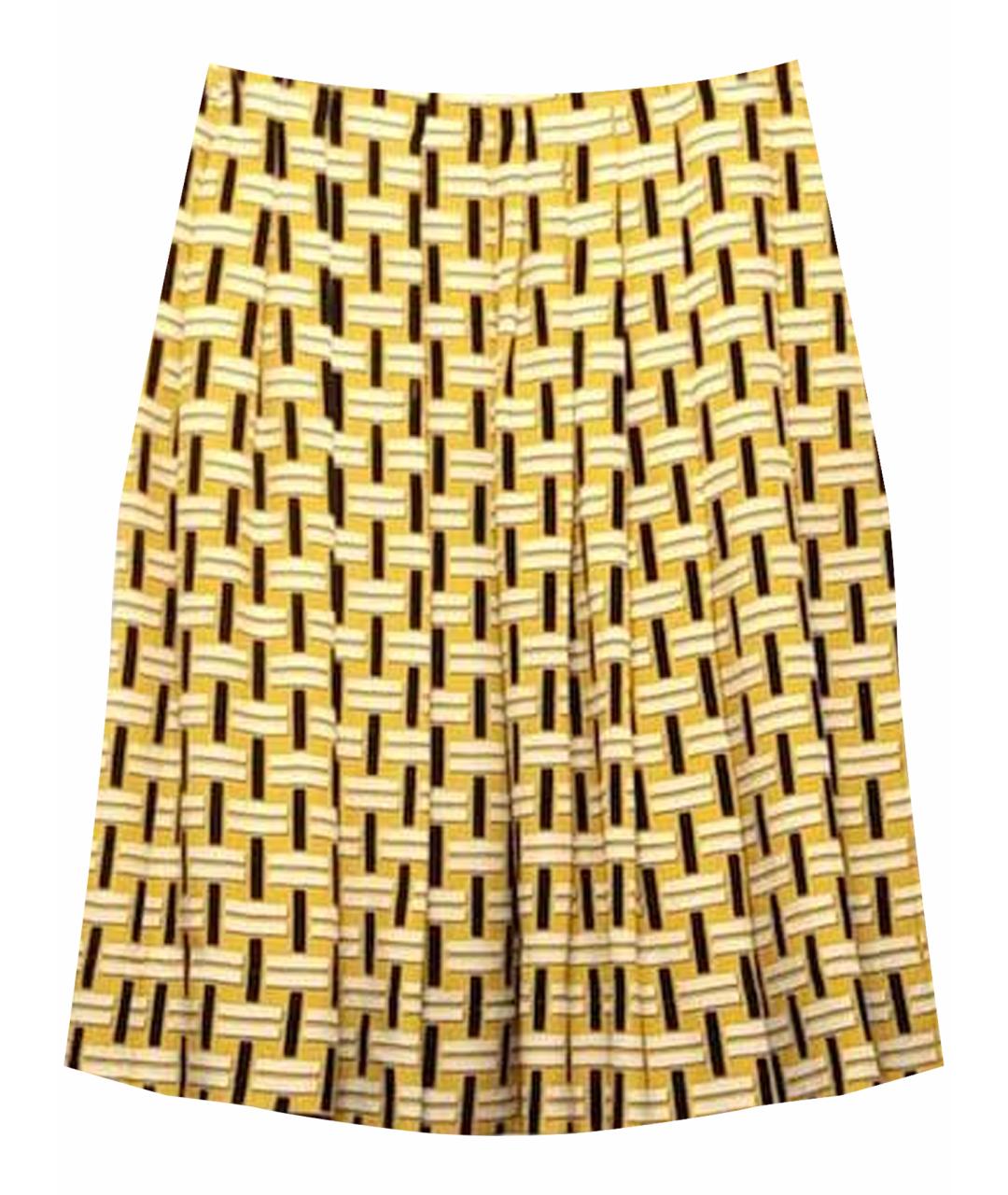 FENDI Желтая шелковая юбка миди, фото 1