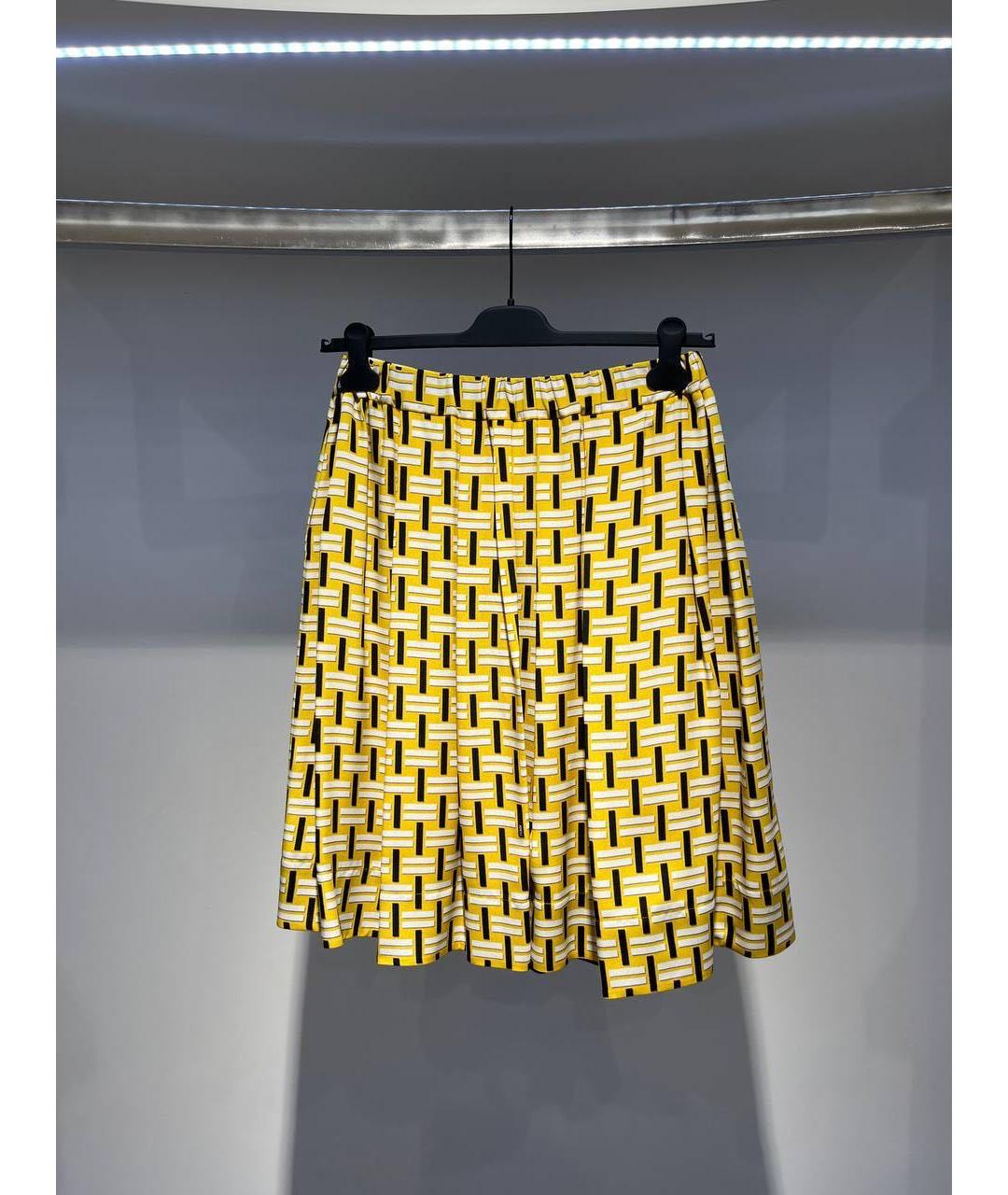 FENDI Желтая шелковая юбка миди, фото 2