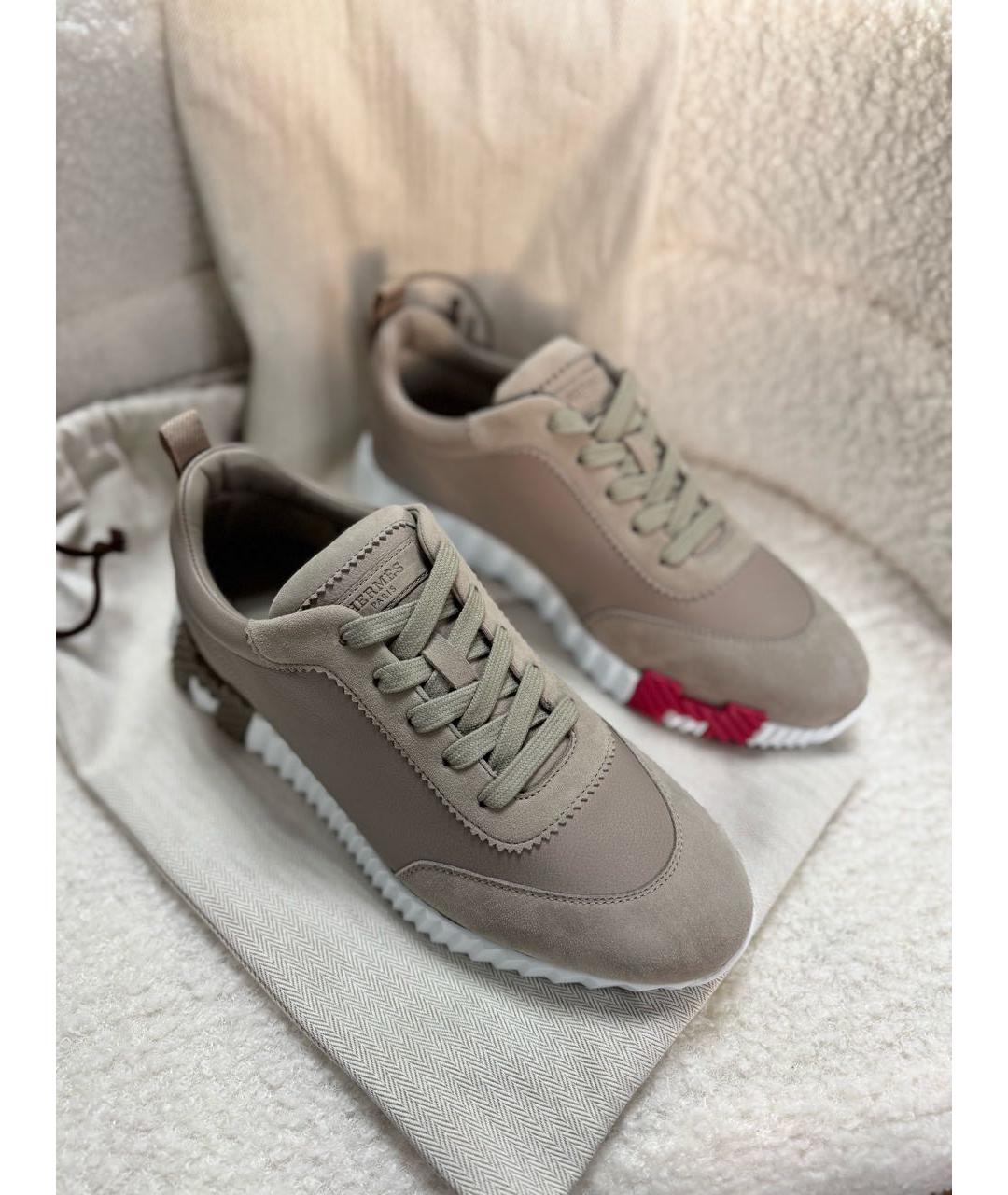 HERMES Бежевые кожаные кеды, фото 2