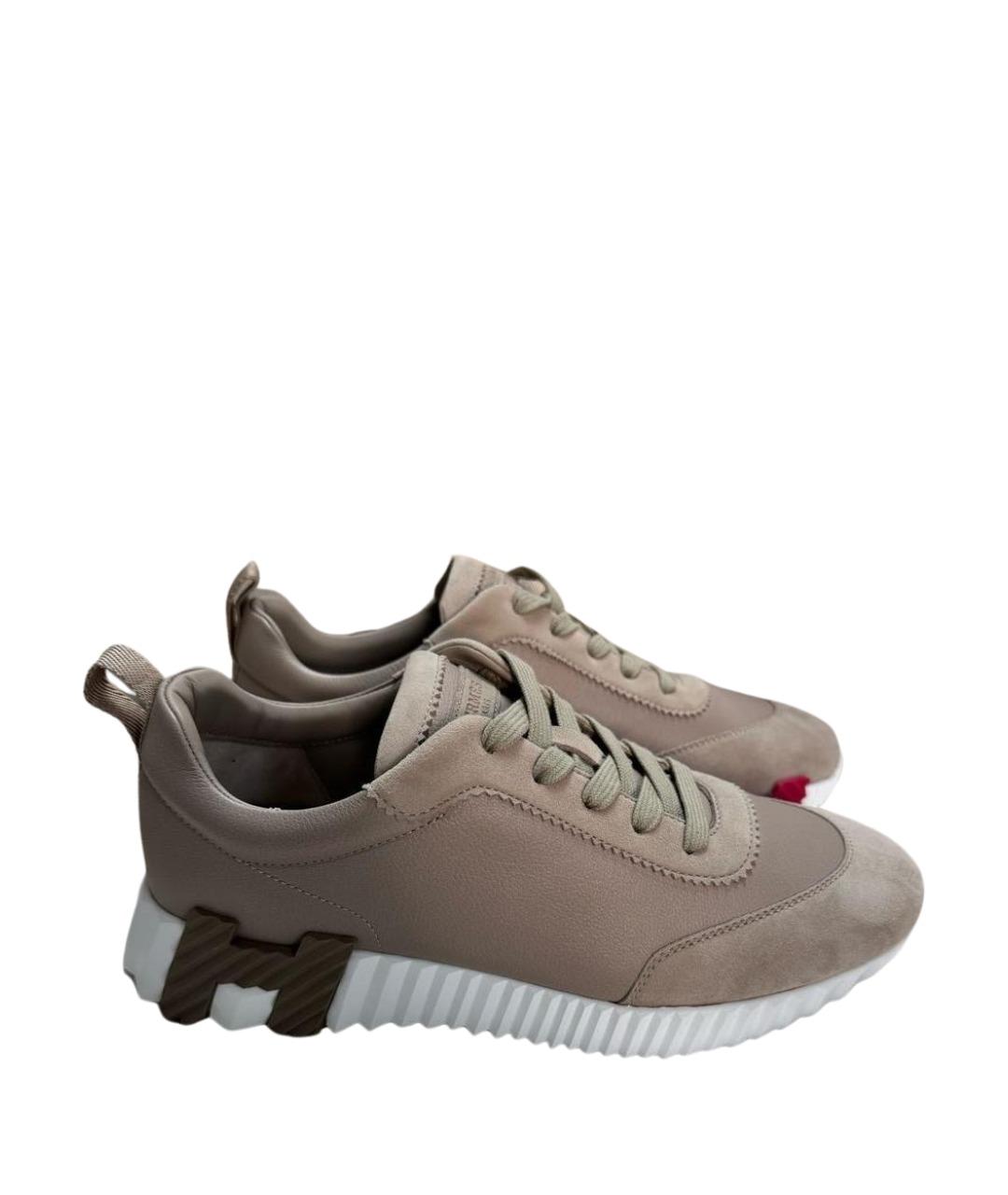 HERMES Бежевые кожаные кеды, фото 1