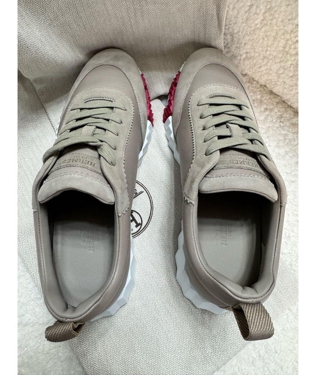 HERMES Бежевые кожаные кеды, фото 3