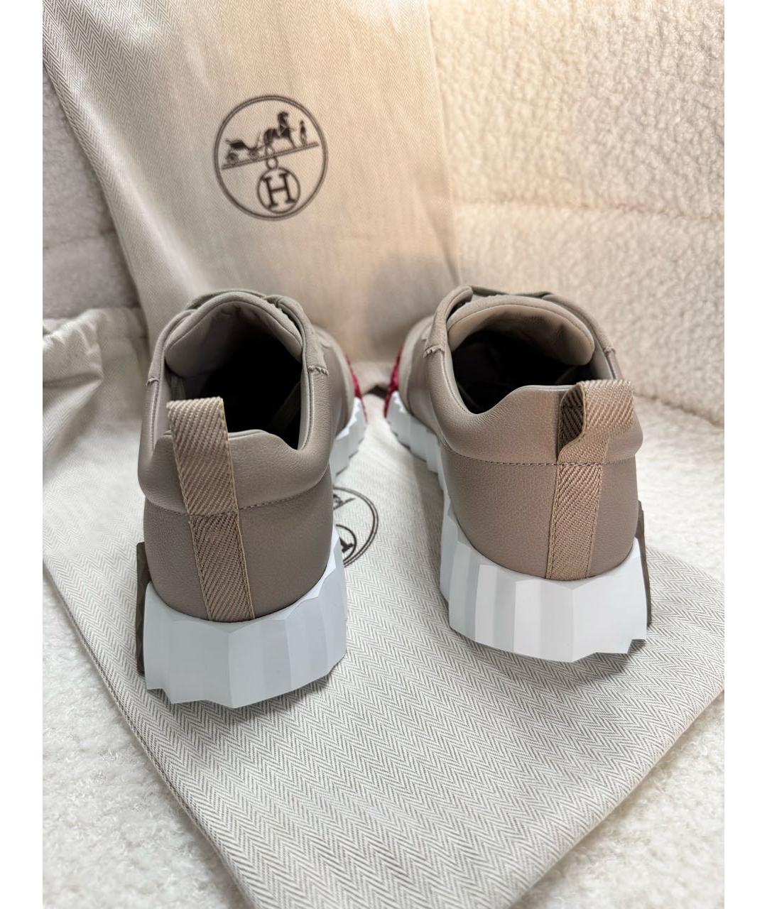 HERMES Бежевые кожаные кеды, фото 4