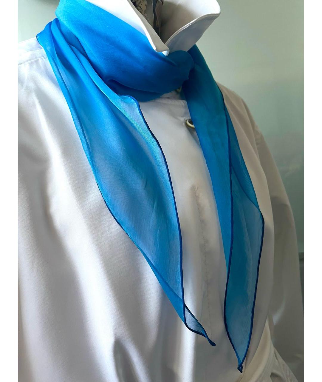 HERMES Голубой шелковый шарф, фото 7