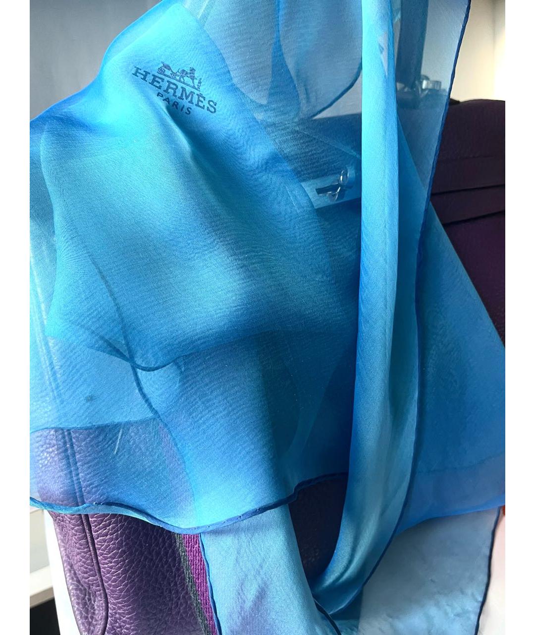 HERMES Голубой шелковый шарф, фото 4