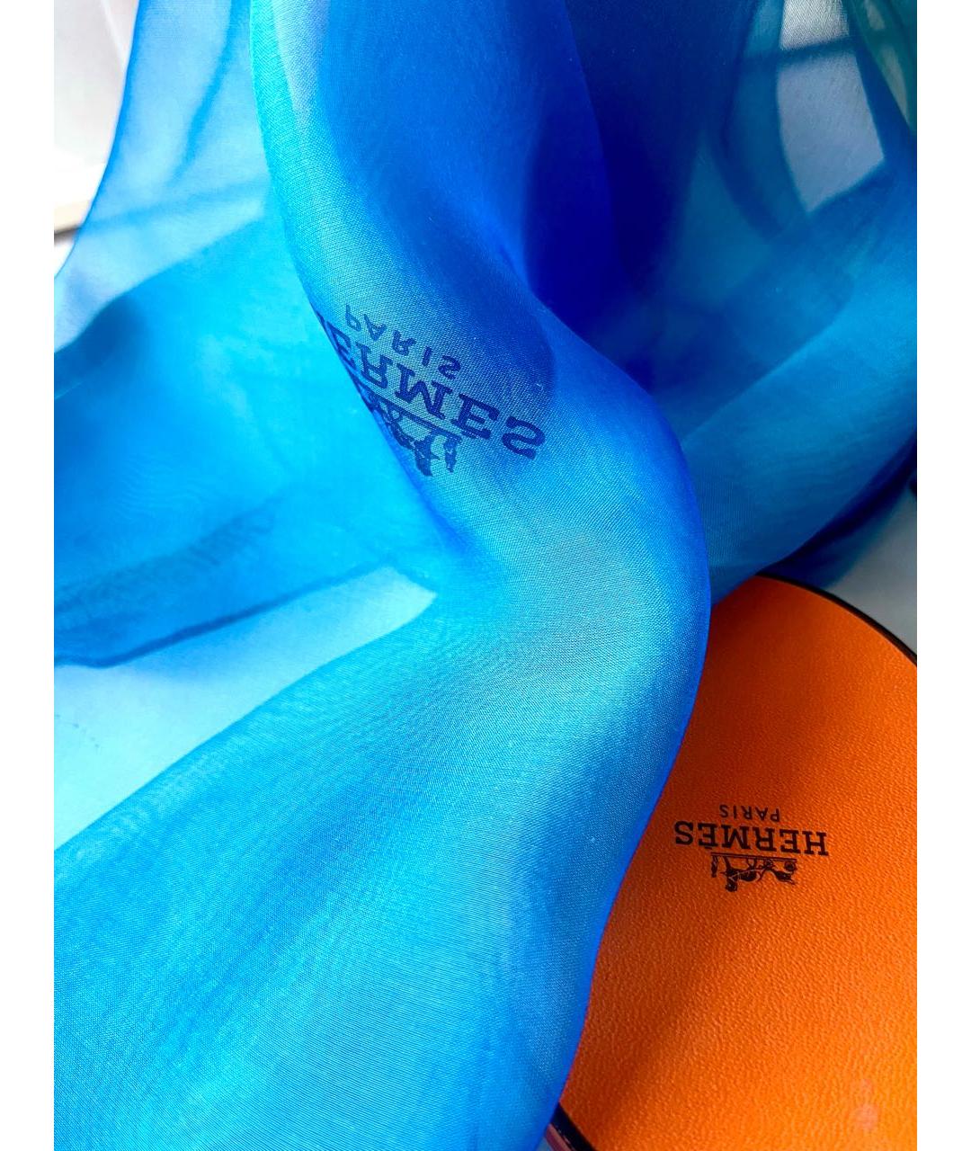 HERMES Голубой шелковый шарф, фото 8