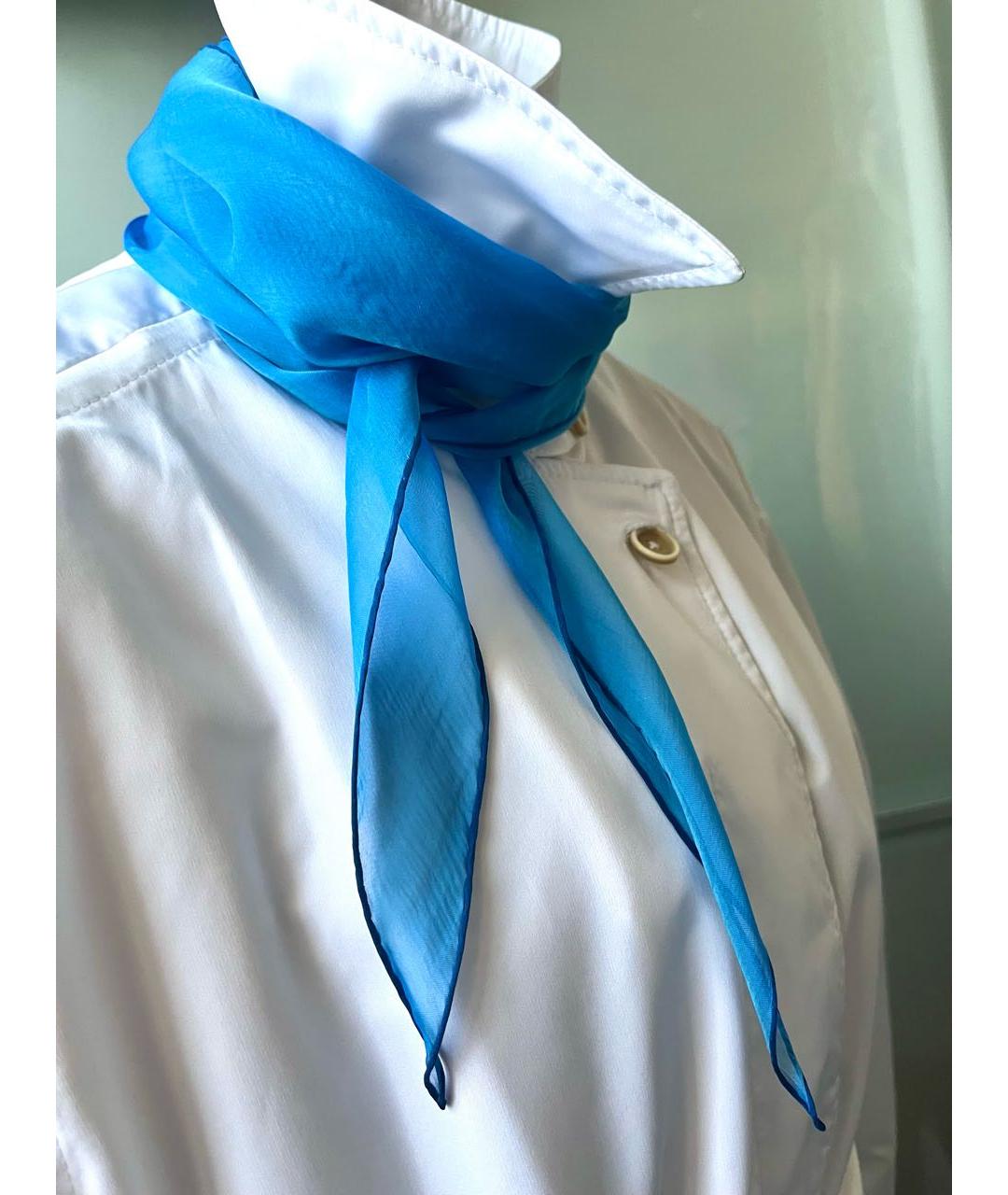 HERMES Голубой шелковый шарф, фото 6