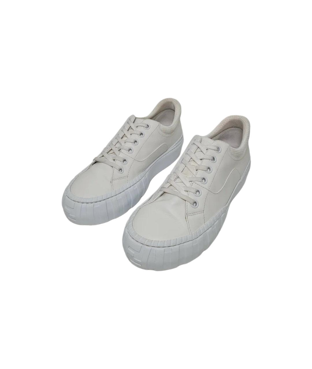 FENDI Белые кожаные низкие кроссовки / кеды, фото 3