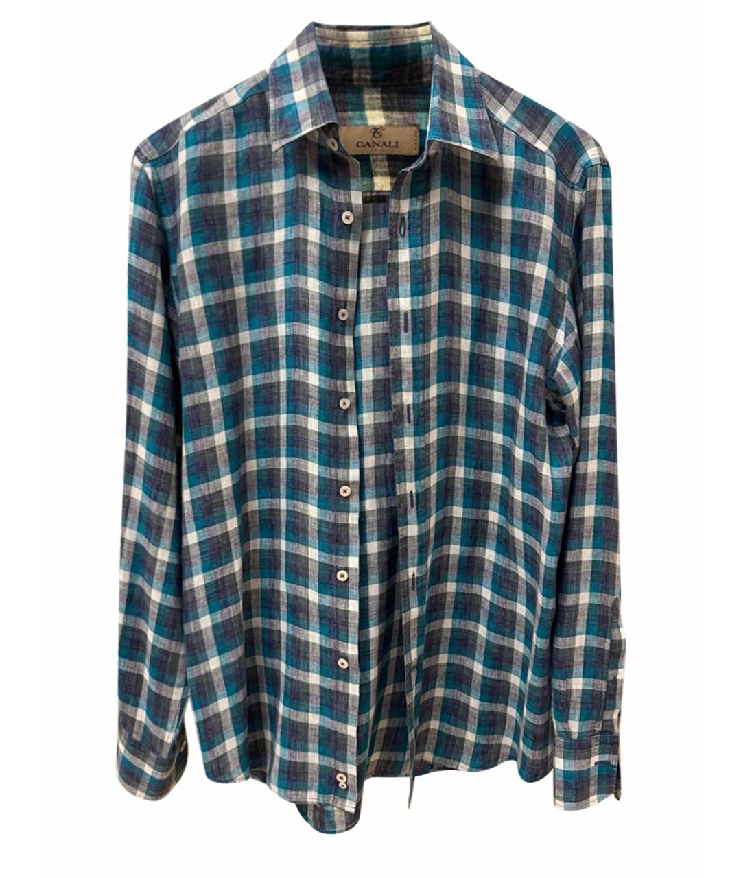 CANALI Зеленая льняная классическая рубашка, фото 1