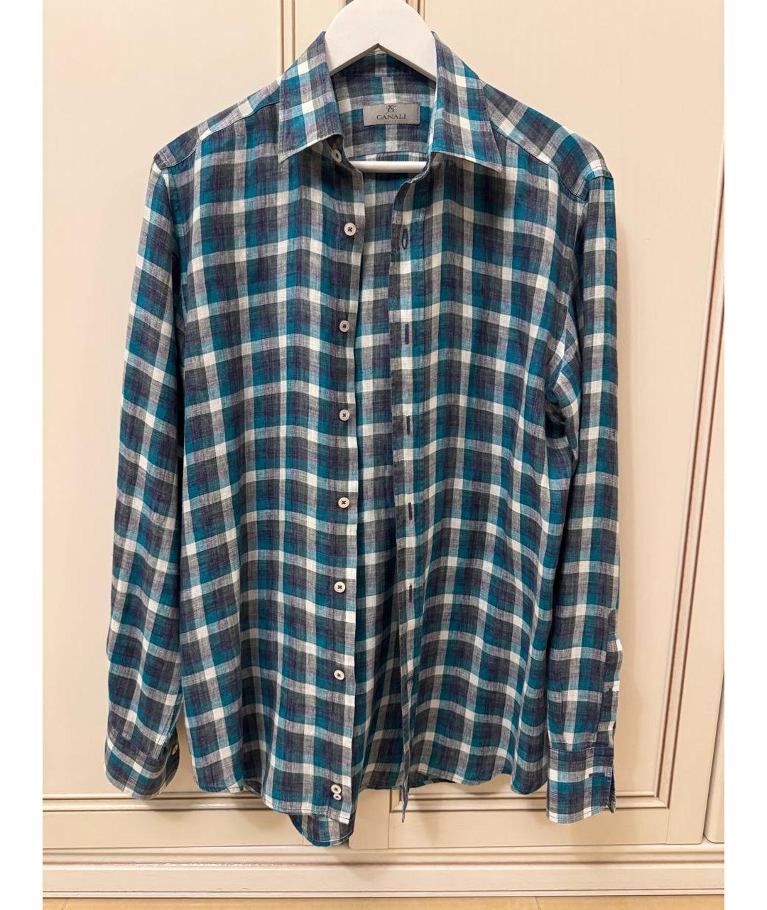 CANALI Зеленая льняная классическая рубашка, фото 5