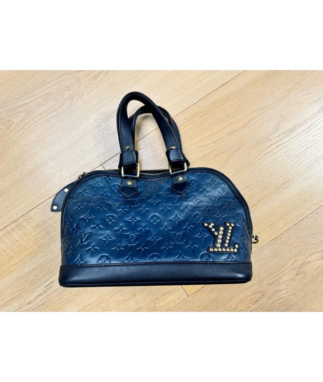 LOUIS VUITTON Темно-синяя кожаная сумка с короткими ручками, фото 3