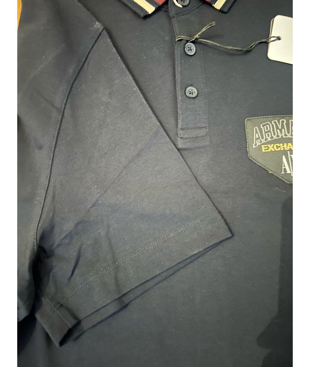 ARMANI EXCHANGE Темно-синее хлопковое поло с коротким рукавом, фото 4