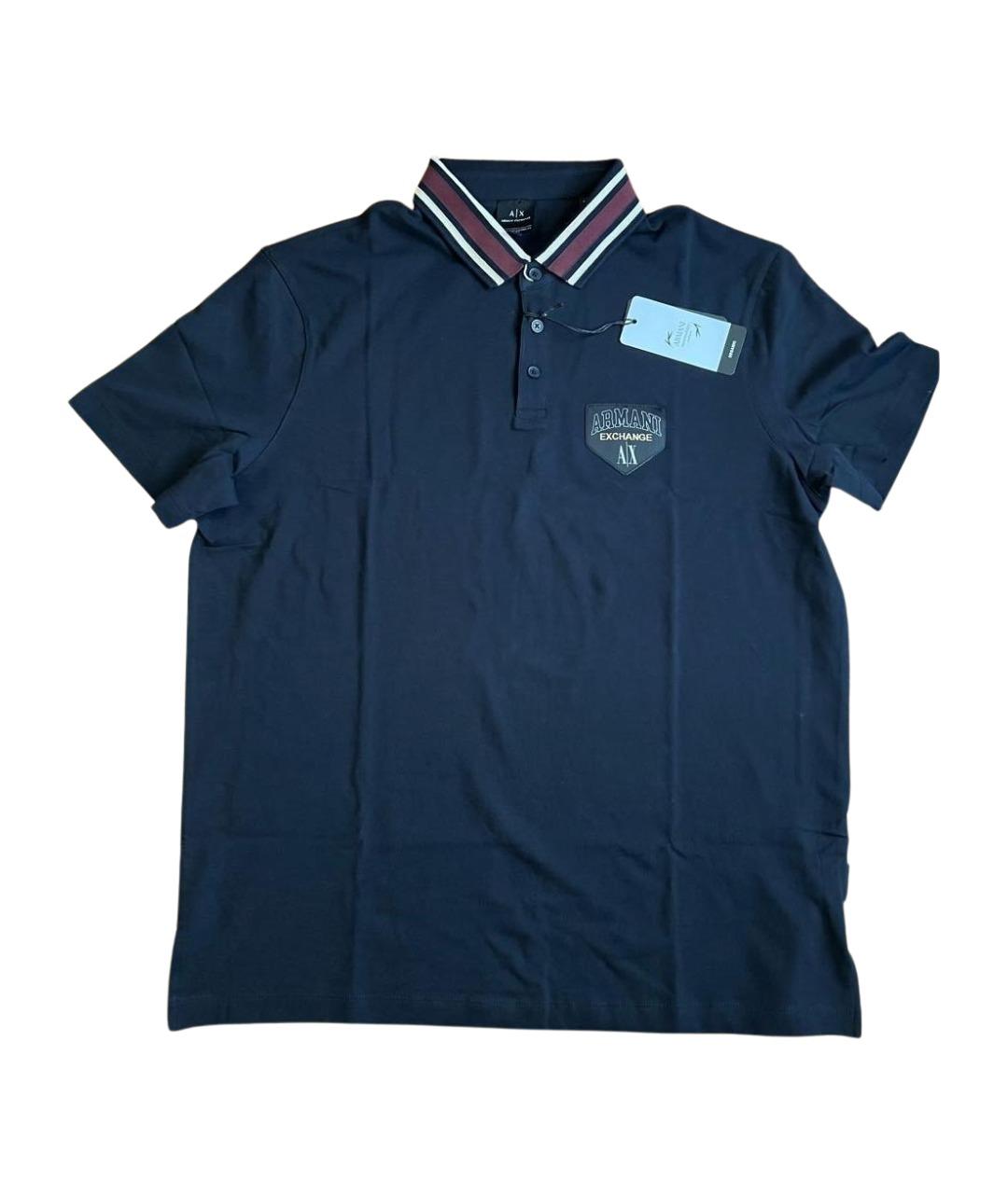 ARMANI EXCHANGE Темно-синее хлопковое поло с коротким рукавом, фото 1