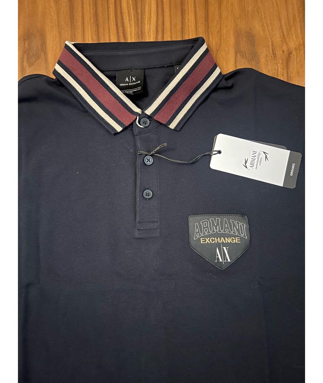 ARMANI EXCHANGE Темно-синее хлопковое поло с коротким рукавом, фото 3