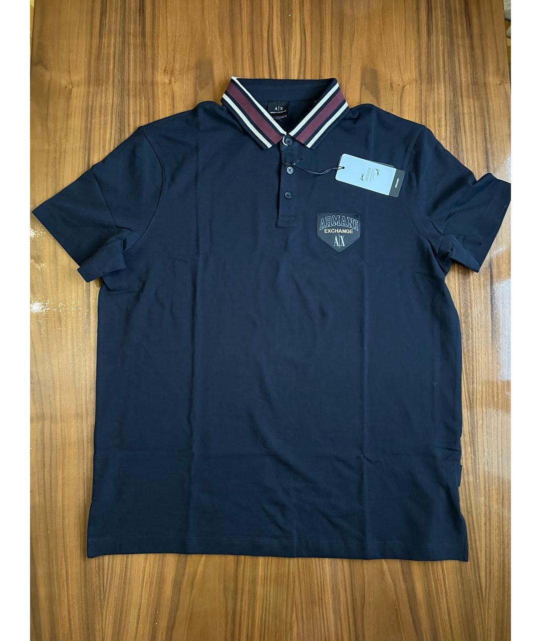 ARMANI EXCHANGE Темно-синее хлопковое поло с коротким рукавом, фото 5