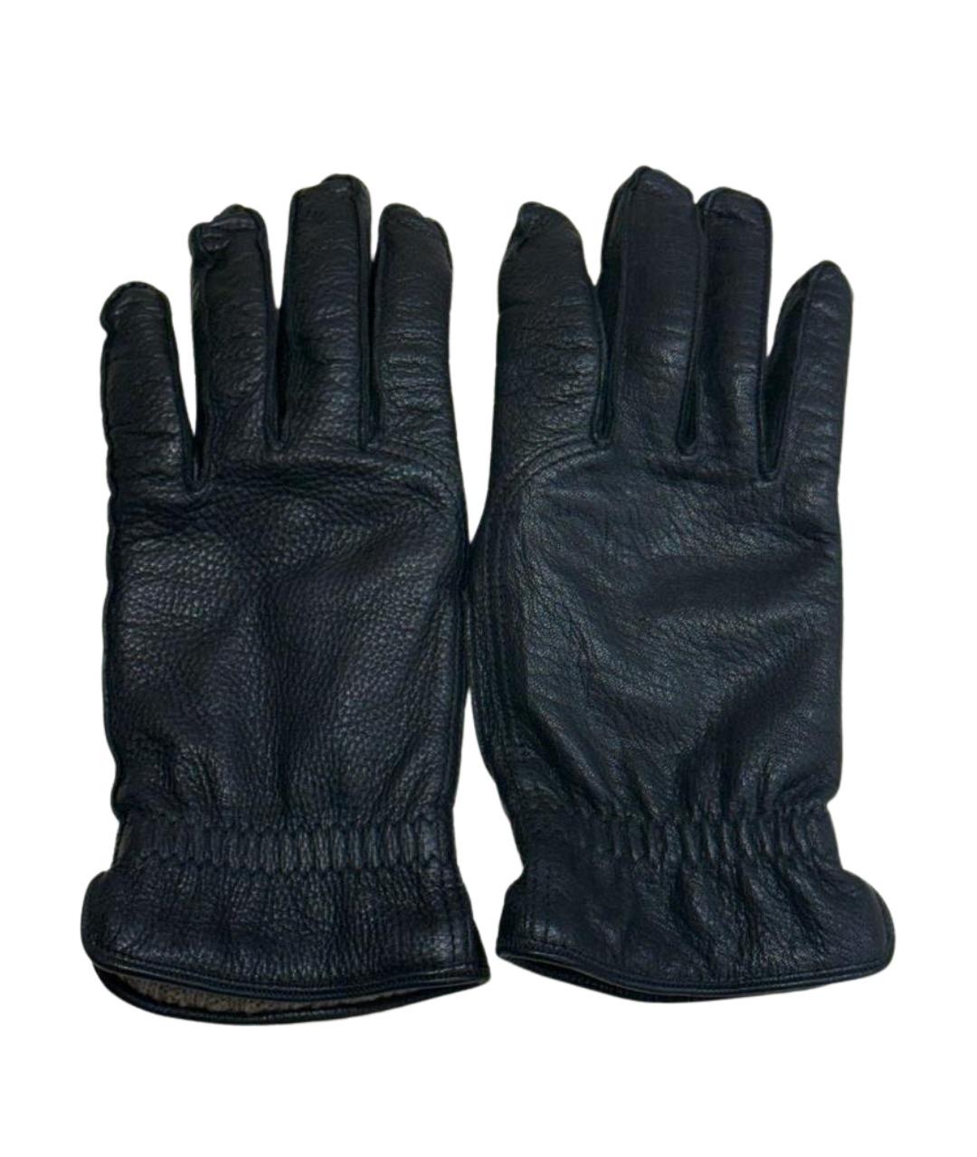 LORO PIANA Черные кожаные перчатки, фото 1