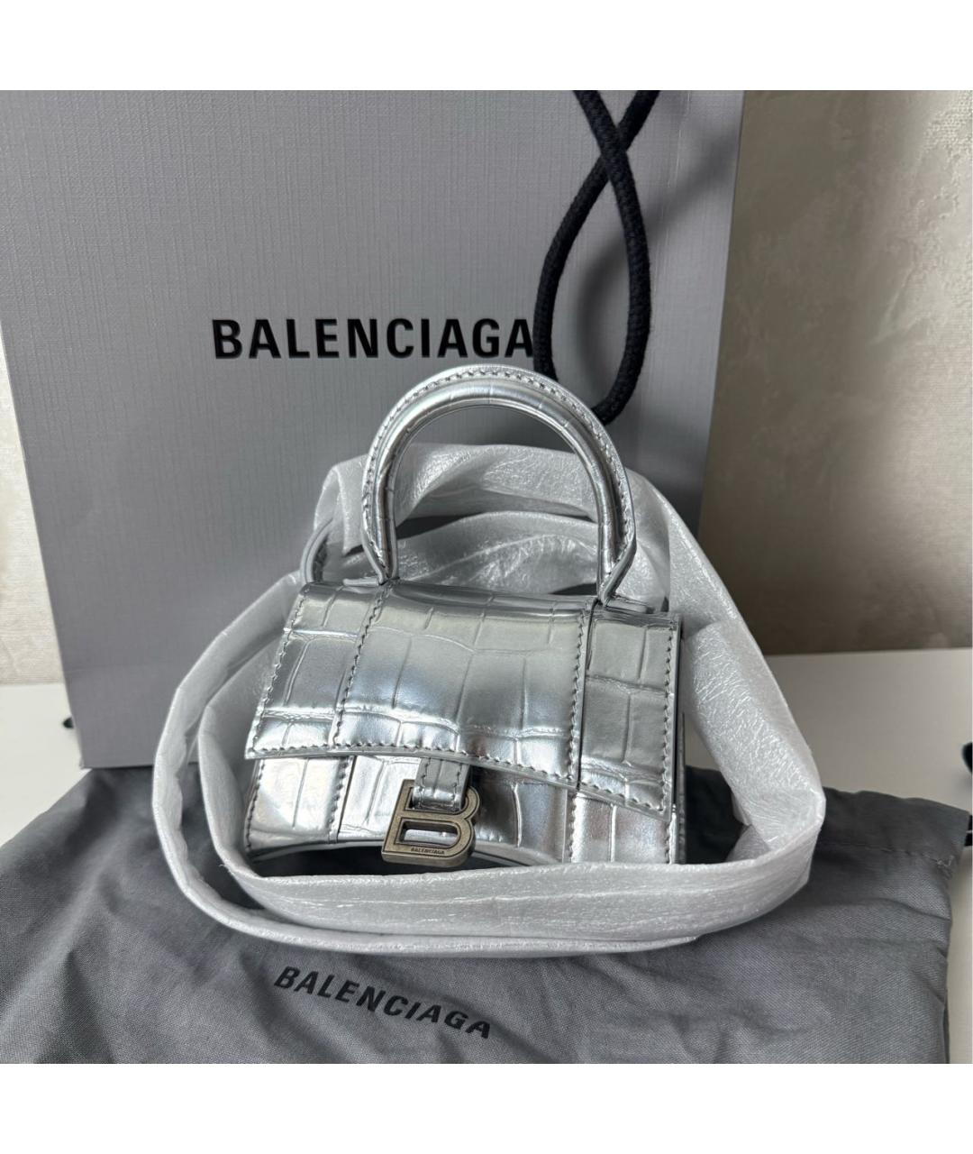 BALENCIAGA Серебряная кожаная сумка через плечо, фото 2