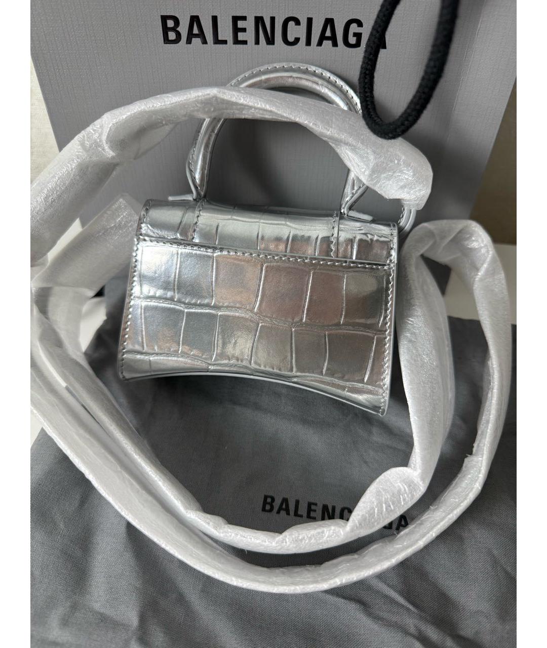 BALENCIAGA Серебряная кожаная сумка через плечо, фото 5