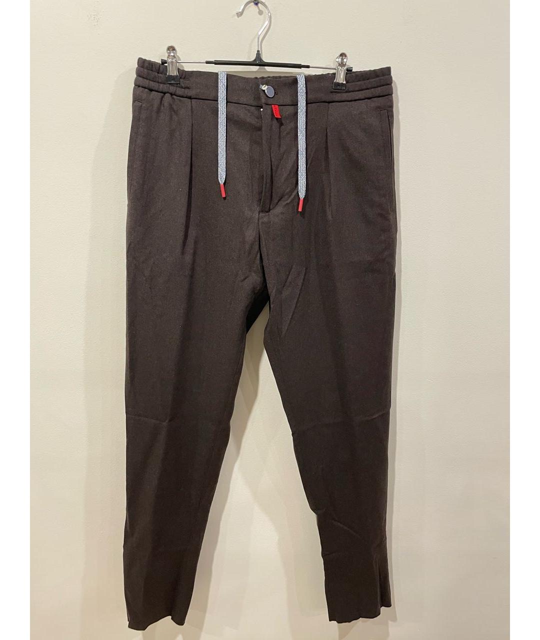 KITON Коричневые шерстяные повседневные брюки, фото 5