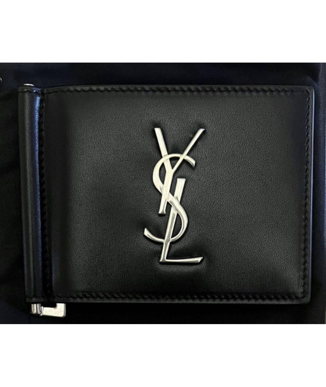 SAINT LAURENT Черный кожаный кошелек, фото 5