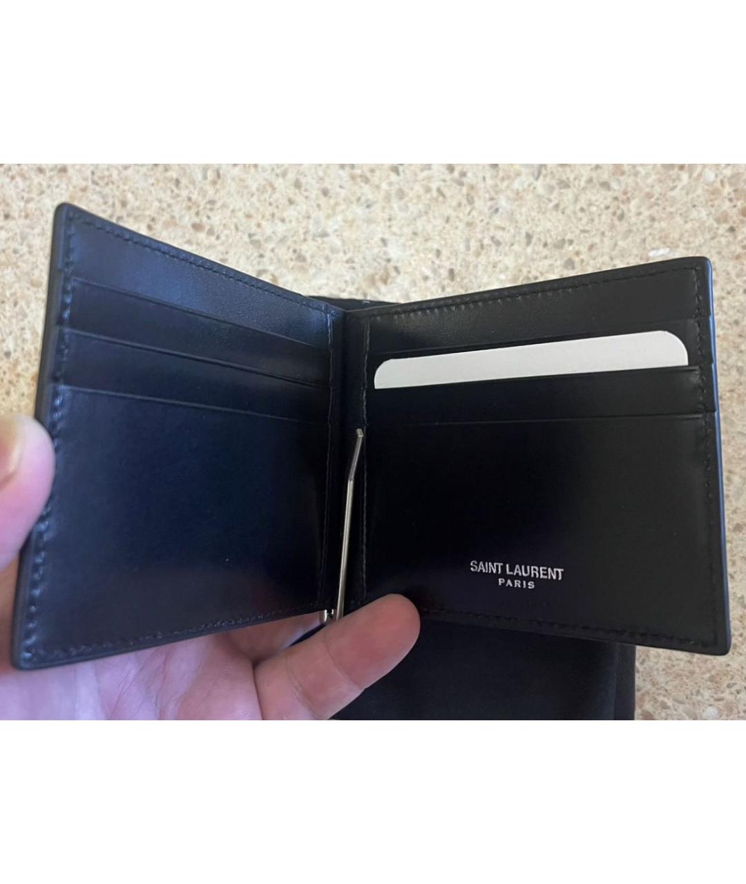 SAINT LAURENT Черный кожаный кошелек, фото 2