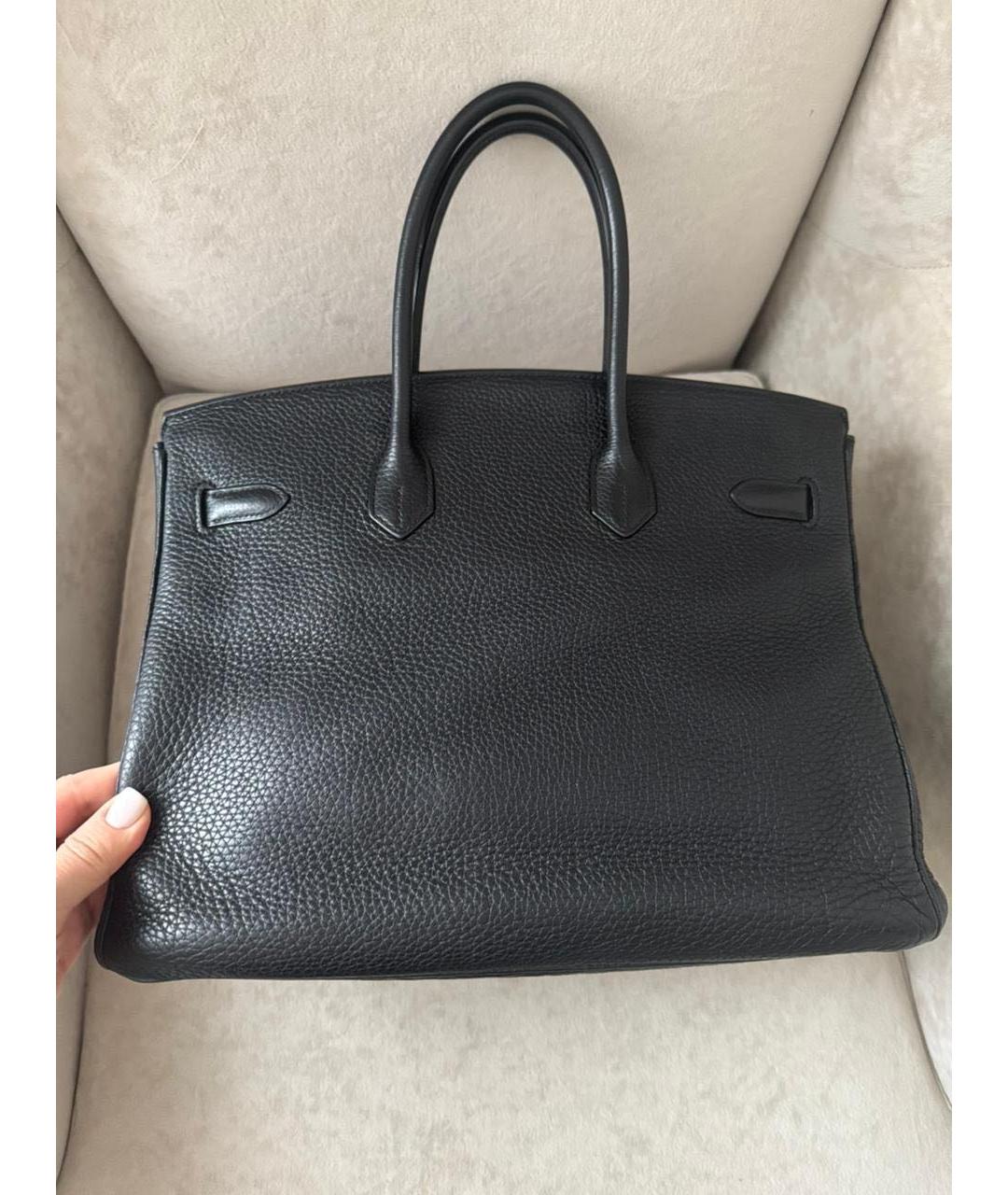 HERMES Черная кожаная сумка с короткими ручками, фото 3