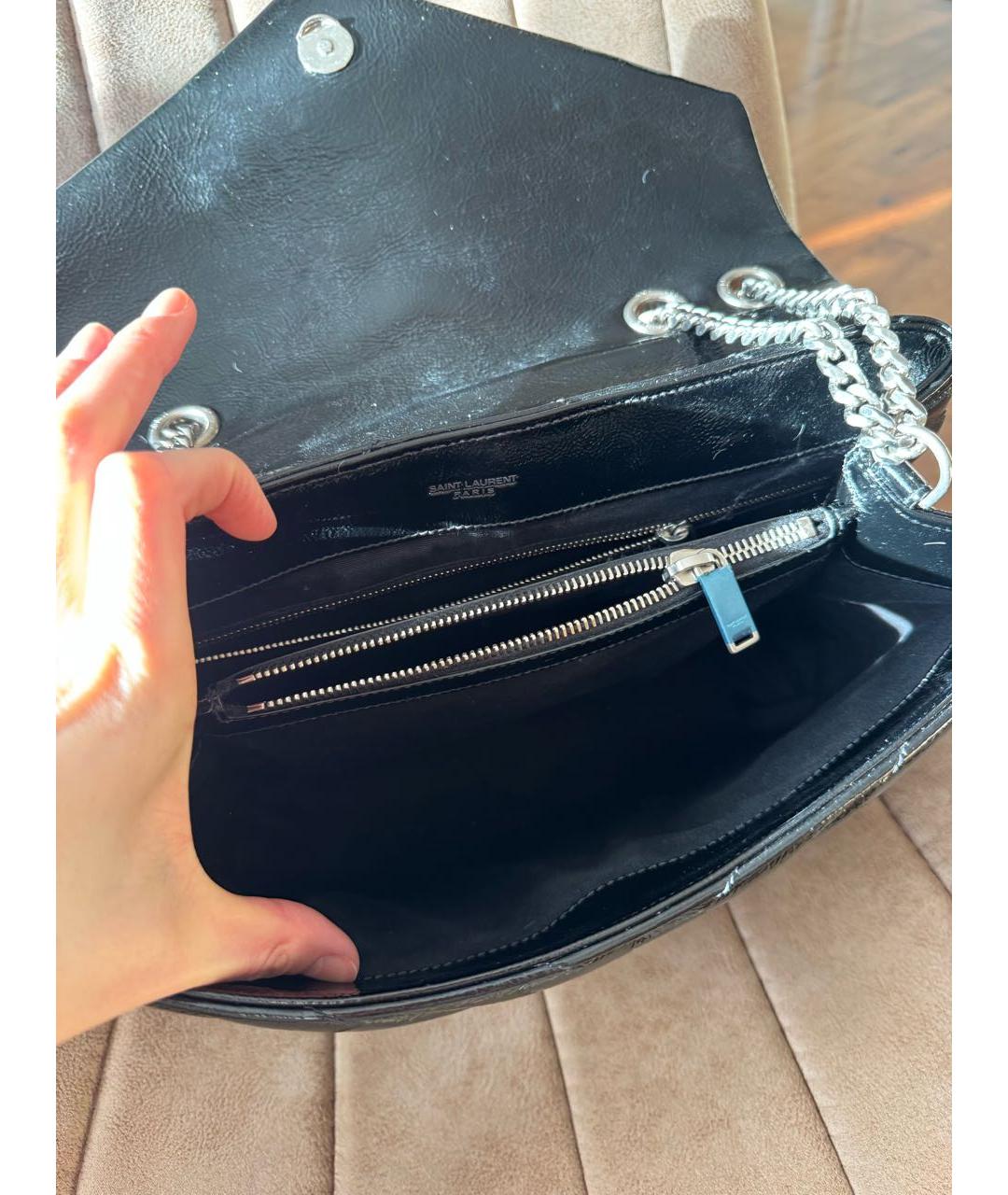 SAINT LAURENT Черная сумка с короткими ручками из лакированной кожи, фото 4