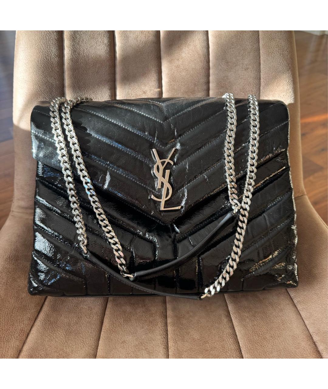 SAINT LAURENT Черная сумка с короткими ручками из лакированной кожи, фото 2