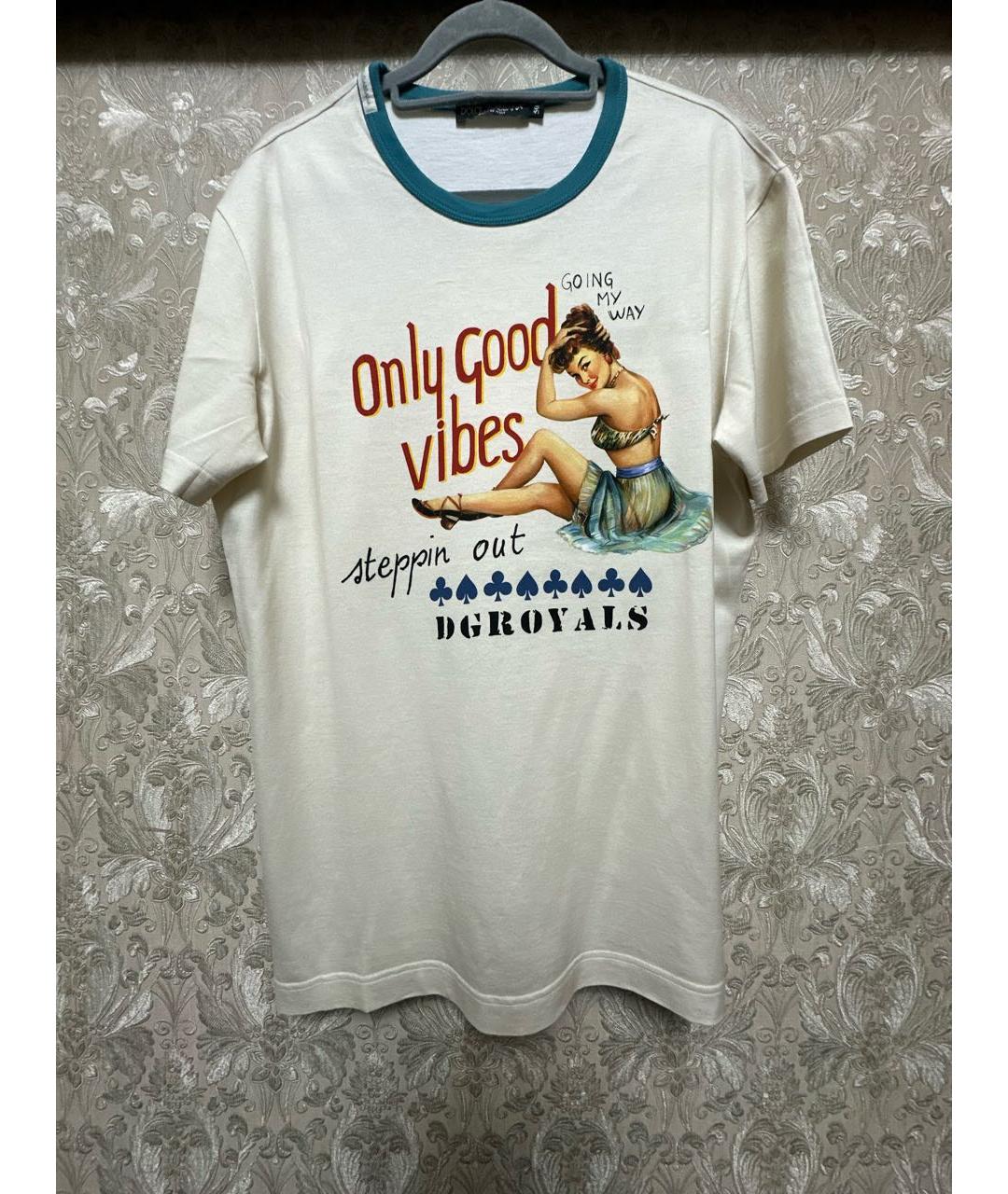 DOLCE&GABBANA Бежевая хлопковая футболка, фото 5