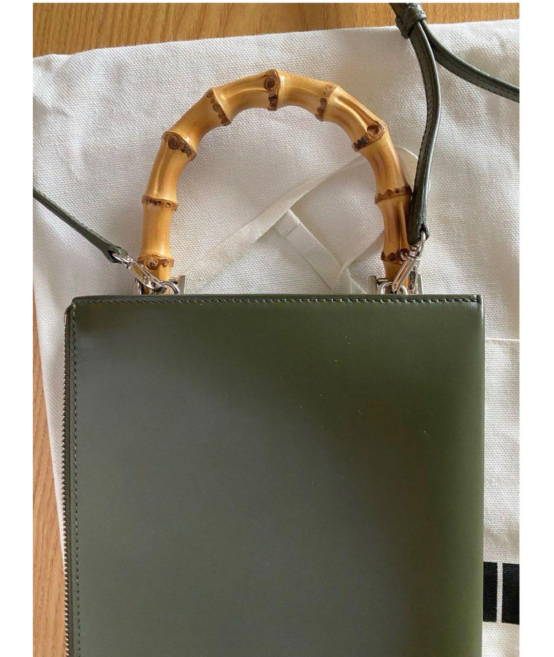 JIL SANDER Зеленая кожаная сумка с короткими ручками, фото 6