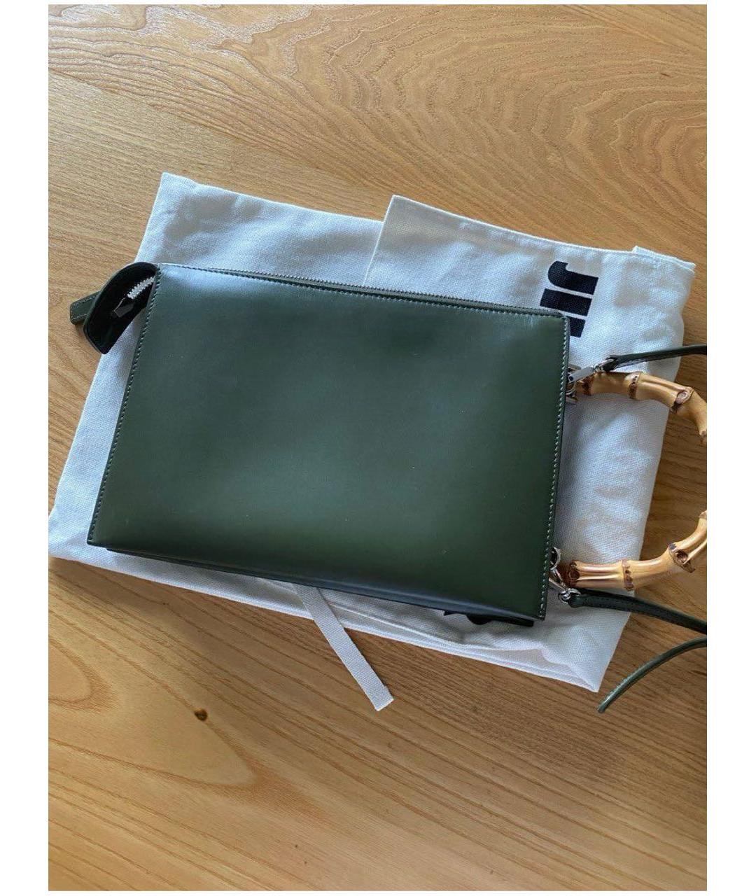 JIL SANDER Зеленая кожаная сумка с короткими ручками, фото 3