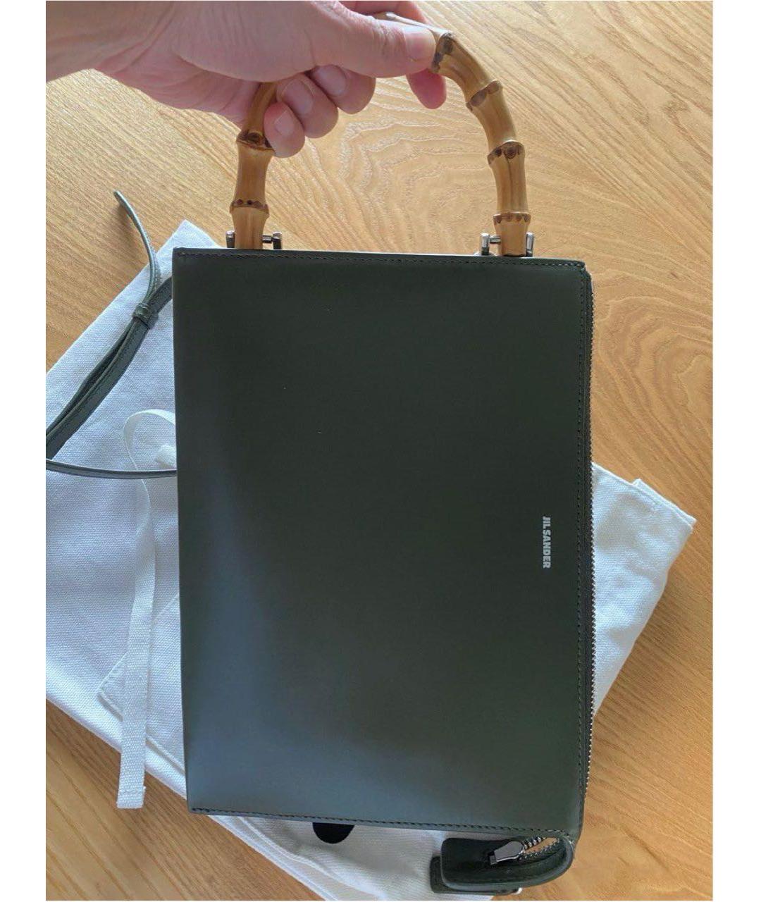 JIL SANDER Зеленая кожаная сумка с короткими ручками, фото 2