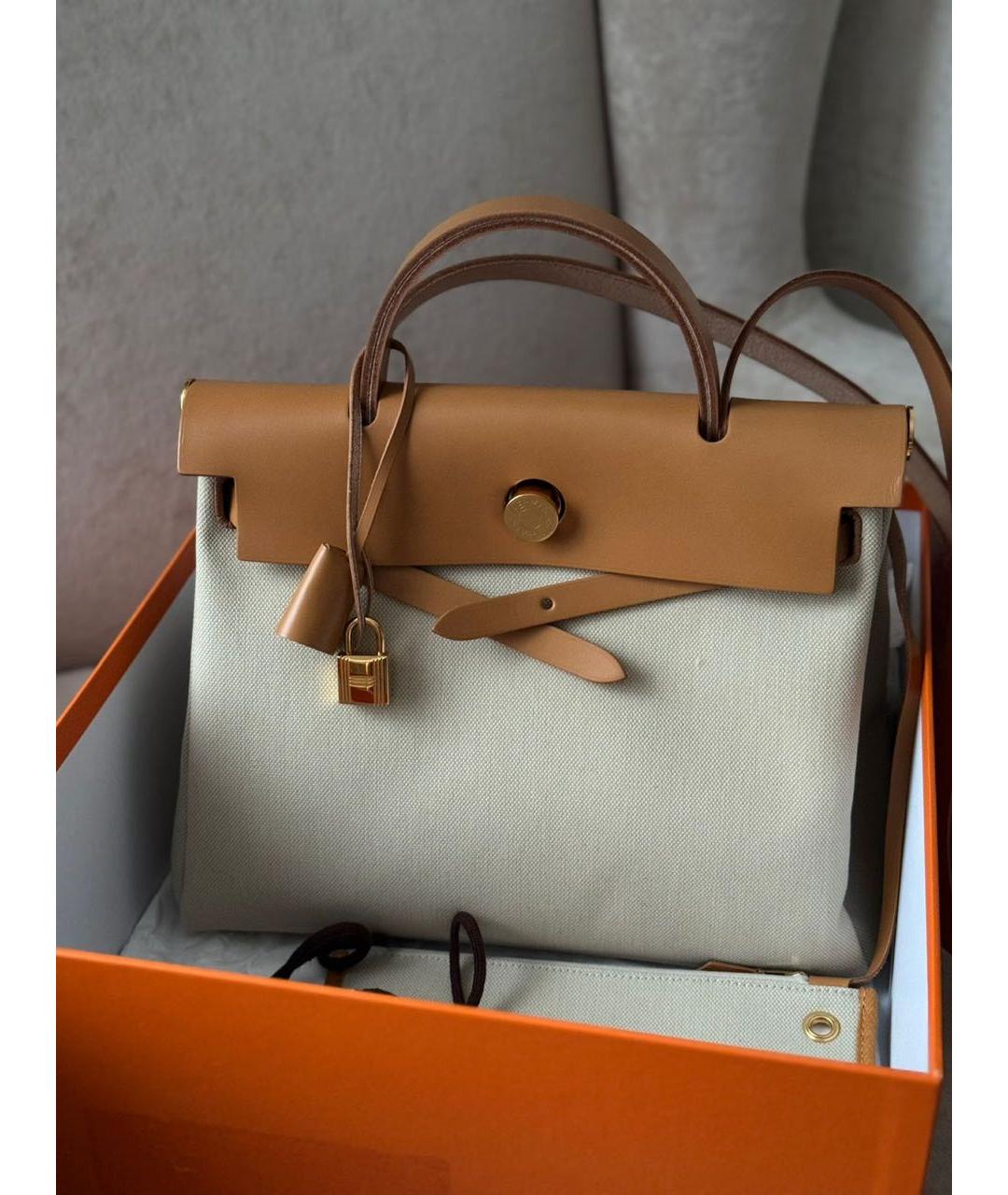HERMES Бежевая тканевая сумка через плечо, фото 9