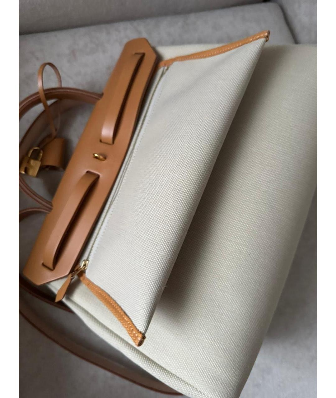 HERMES Бежевая тканевая сумка через плечо, фото 3