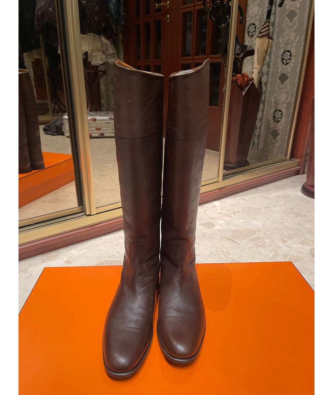 HERMES Коричневые кожаные сапоги, фото 2