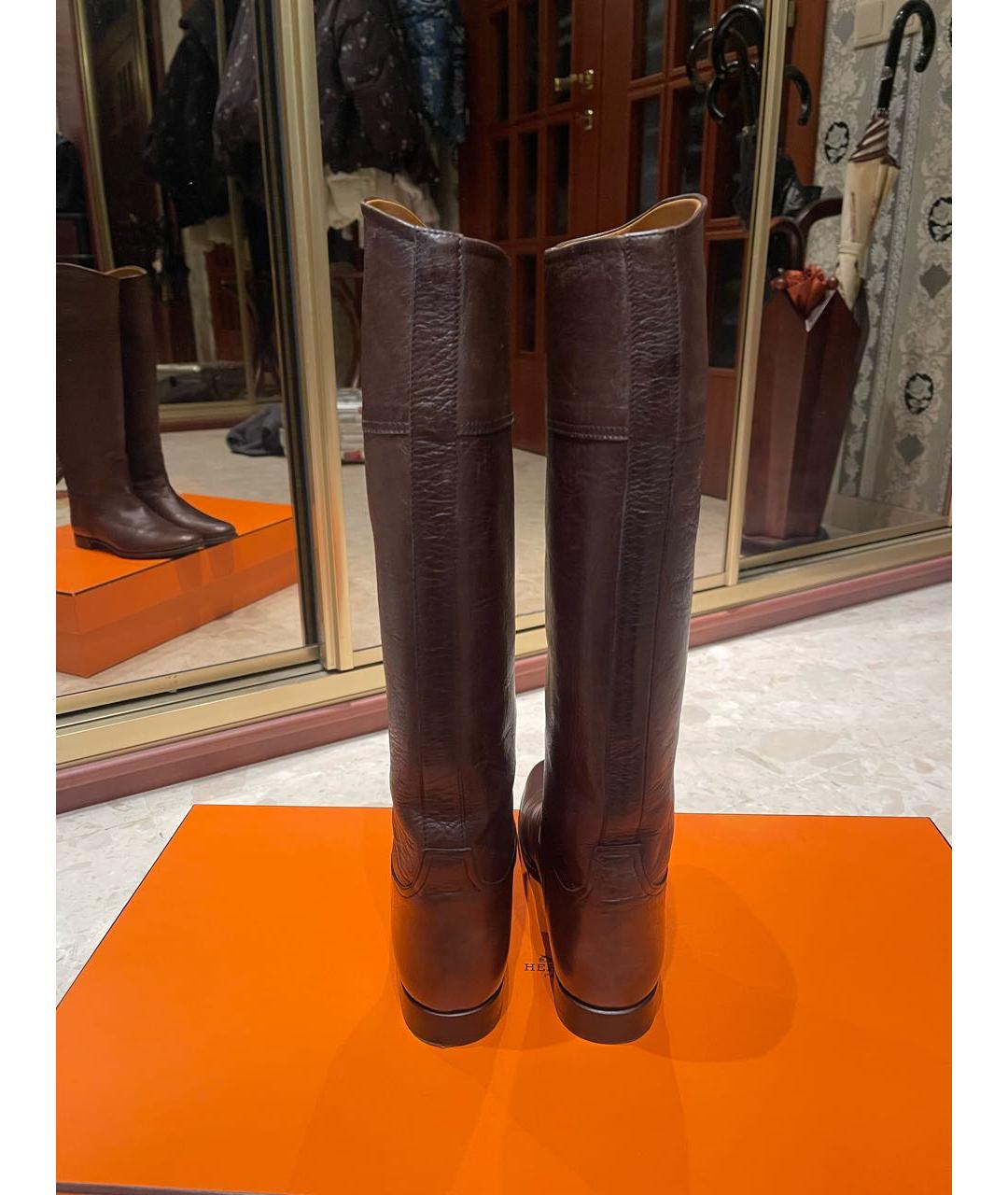 HERMES Коричневые кожаные сапоги, фото 4
