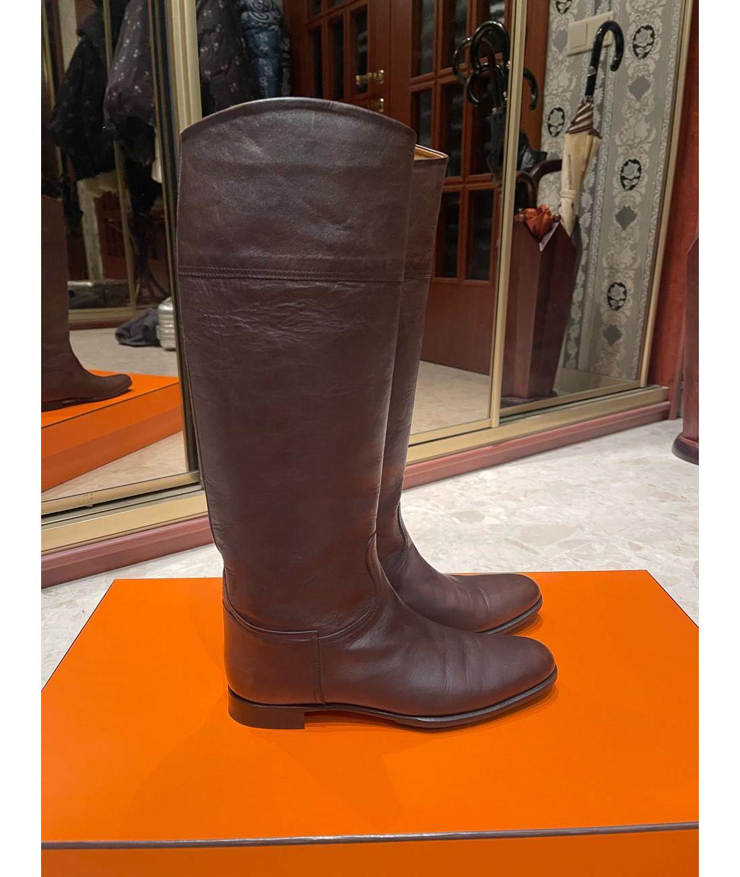 HERMES Коричневые кожаные сапоги, фото 5