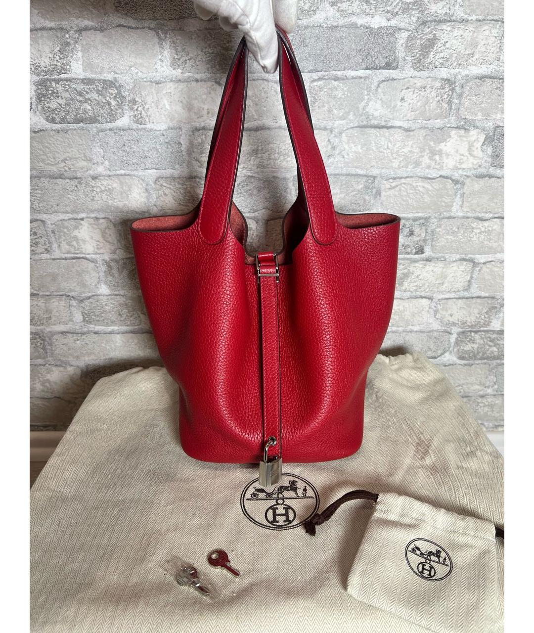 HERMES Красная кожаная сумка с короткими ручками, фото 9