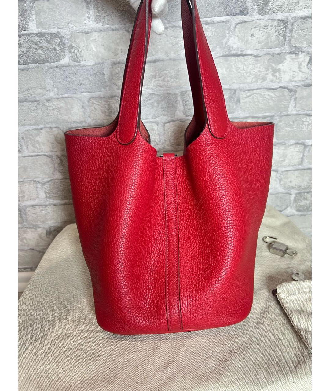 HERMES Красная кожаная сумка с короткими ручками, фото 2