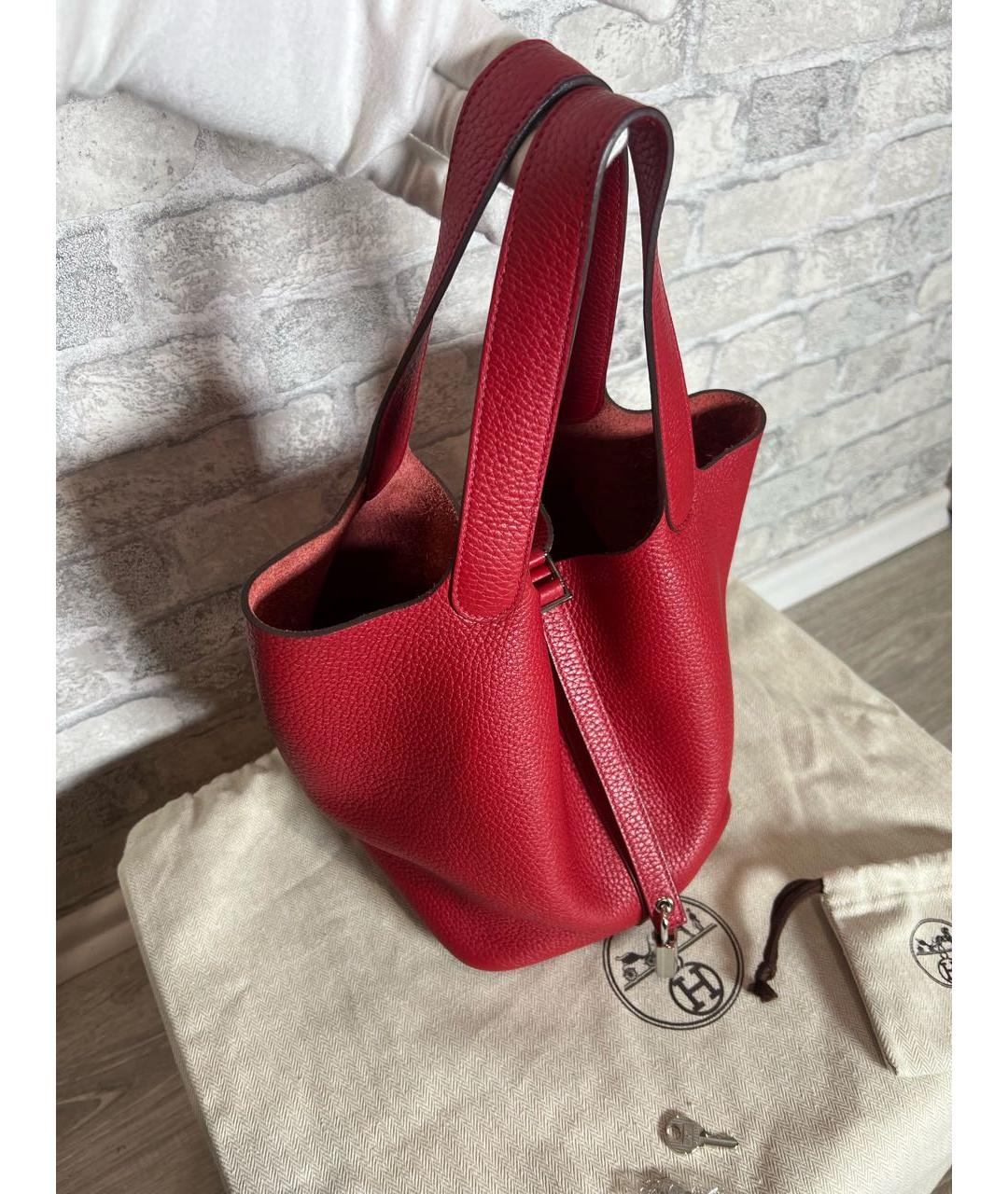 HERMES Красная кожаная сумка с короткими ручками, фото 4