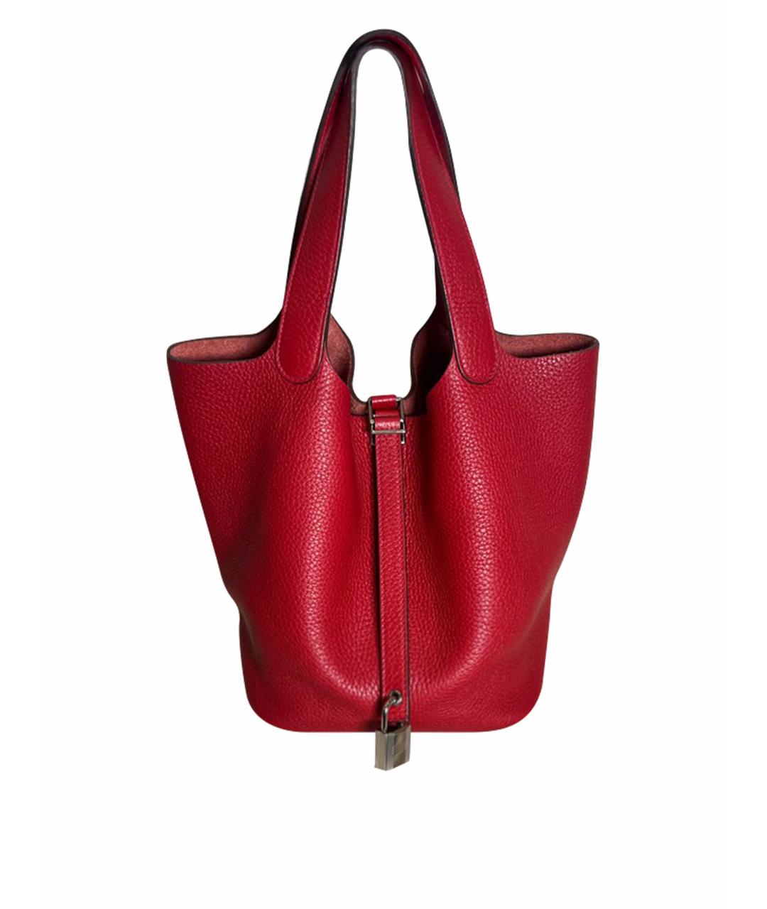 HERMES Красная кожаная сумка с короткими ручками, фото 1