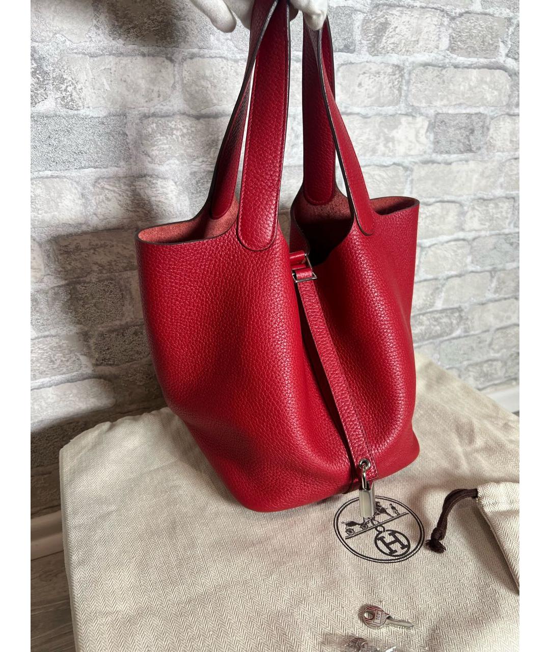 HERMES Красная кожаная сумка с короткими ручками, фото 3