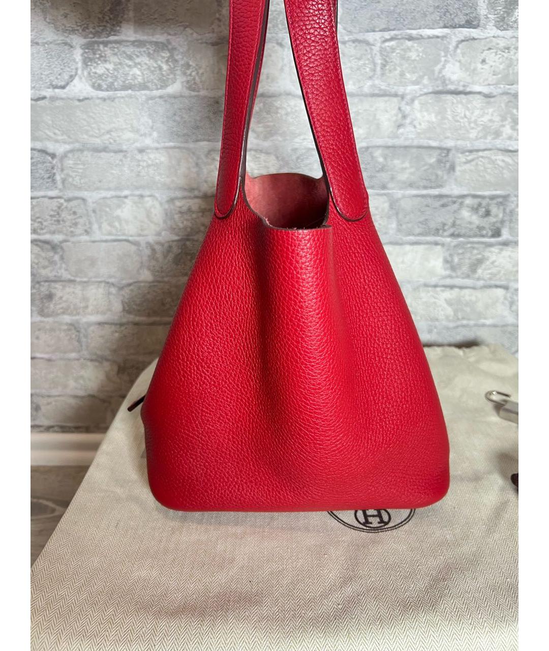 HERMES Красная кожаная сумка с короткими ручками, фото 5