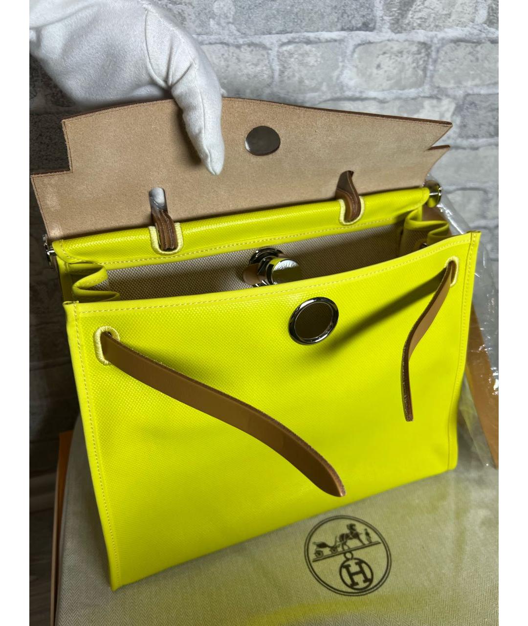 HERMES Желтая тканевая сумка с короткими ручками, фото 7